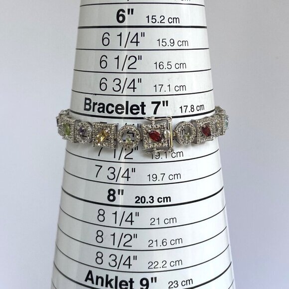 Ross-Simons Sterling Silver 925 Multi Gemstone Geometric Link Tennis Bracelet - Picture 9 of 16